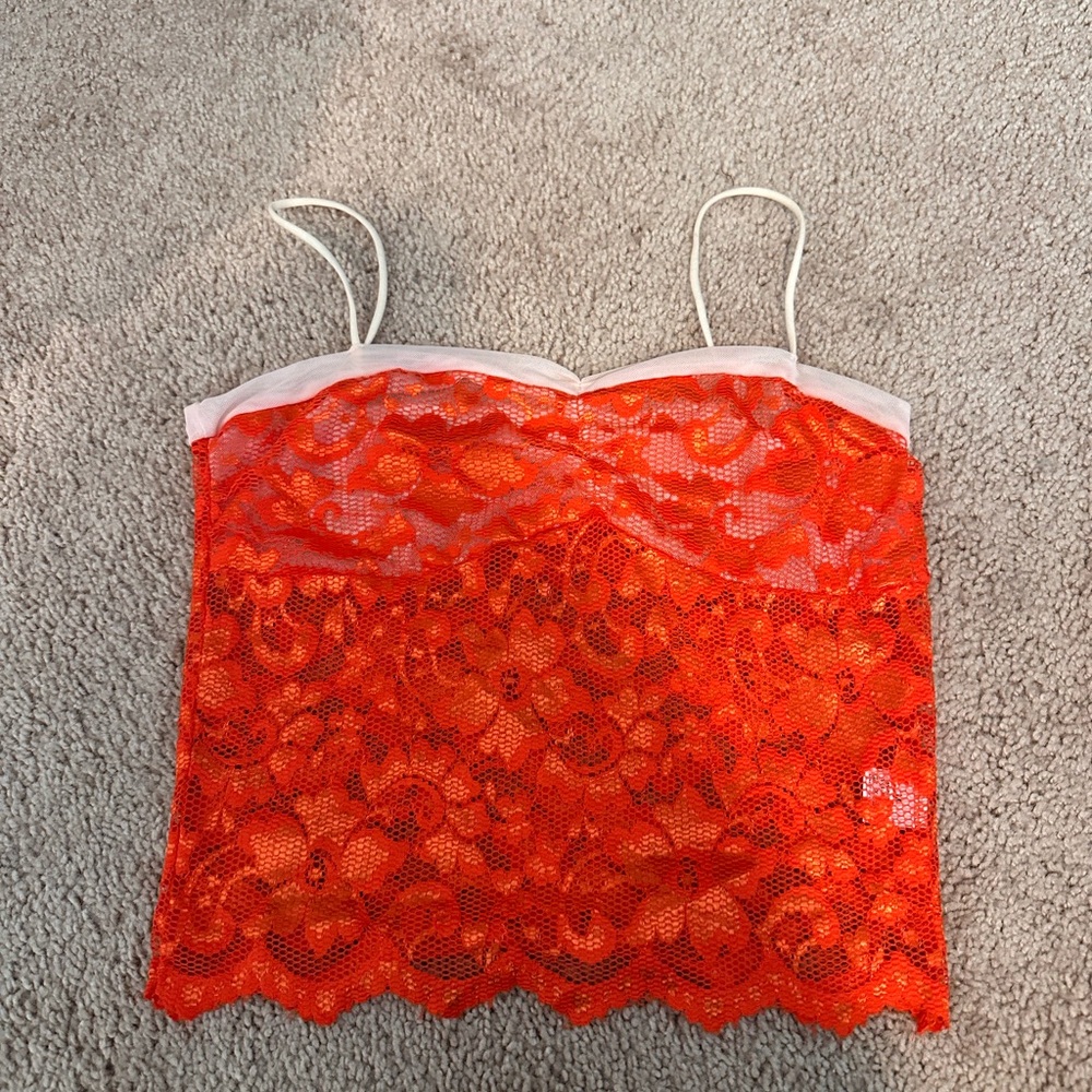 SHEIN Vibrant Orange Lace Crop Top